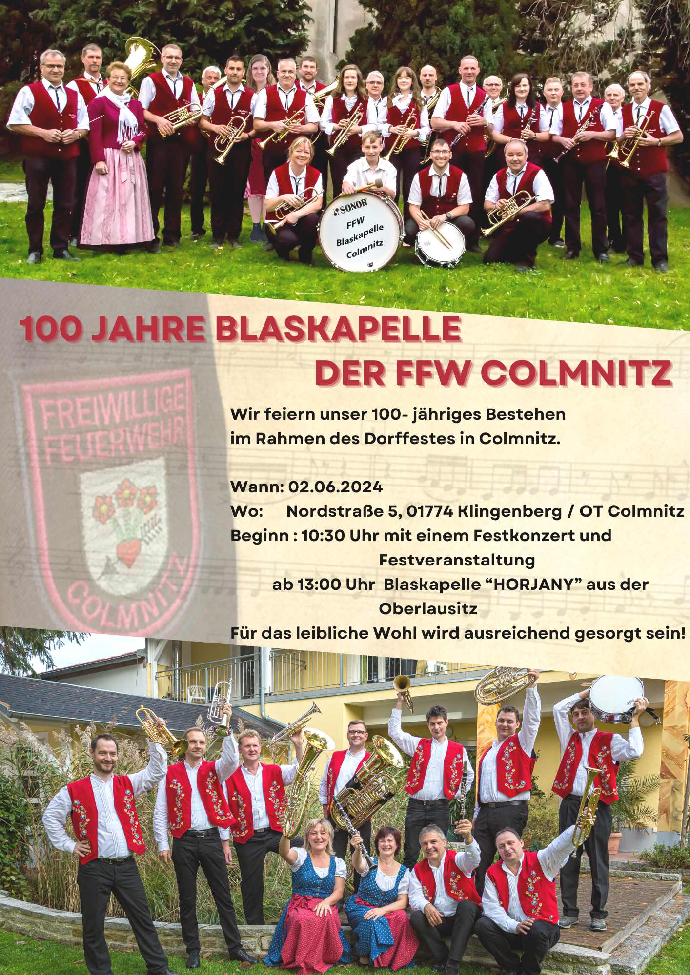 Flyer 100 Jahre Blaskapelle der FFW Colmnitz